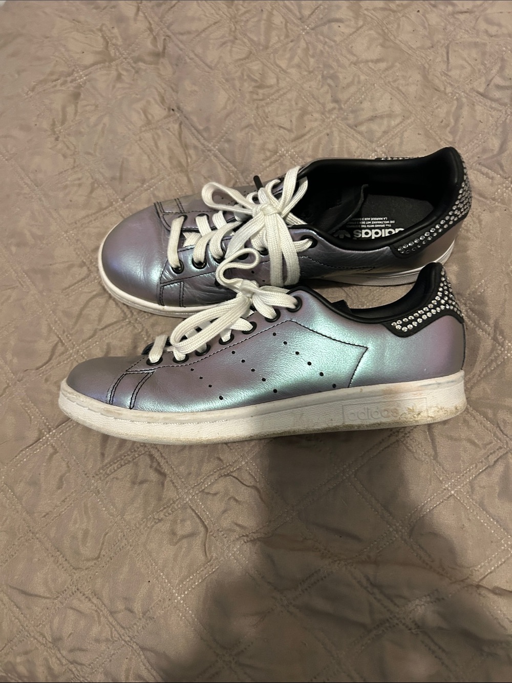 adidas Iridescent Metallic Lace-Up Sneakers with Studded Heel - Silver/Black